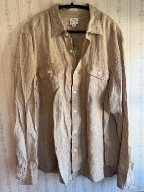 J.Crew Baird McNutt Irish Linen Two Pocket Workshirt Tan XL brand new NWT
